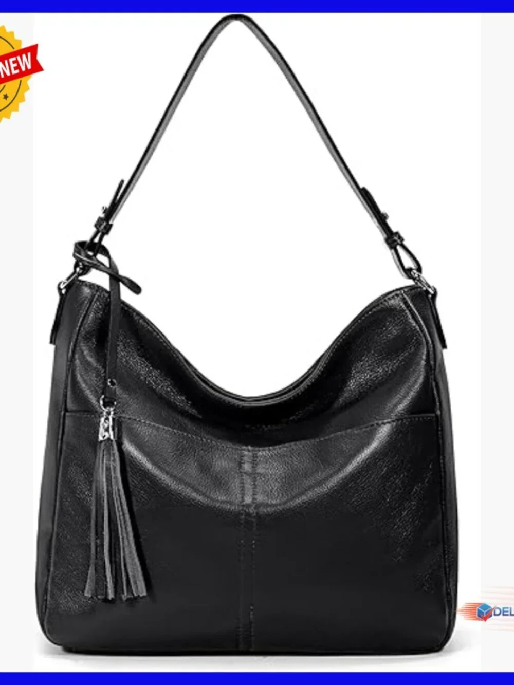 Genuine Leather Hobo Bag with Adjustable Straps and Multiple Pockets